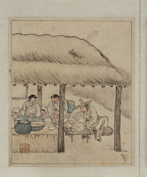 「단원풍속도첩」 중 「주막」, 김홍도, 18세기 후반, 국립중앙박물관 소장. 사진 / 「강가에 모여 먹고 마시다」, 김득신, 18세기 말~19세기 초, 간송미술관 소장. 사진