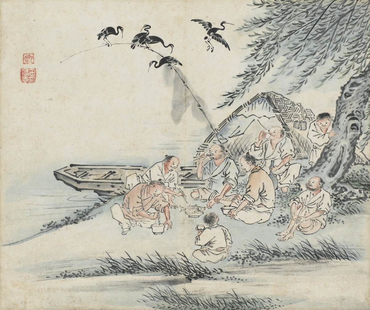 「단원풍속도첩」 중 「주막」, 김홍도, 18세기 후반, 국립중앙박물관 소장. 사진 / 「강가에 모여 먹고 마시다」, 김득신, 18세기 말~19세기 초, 간송미술관 소장. 사진