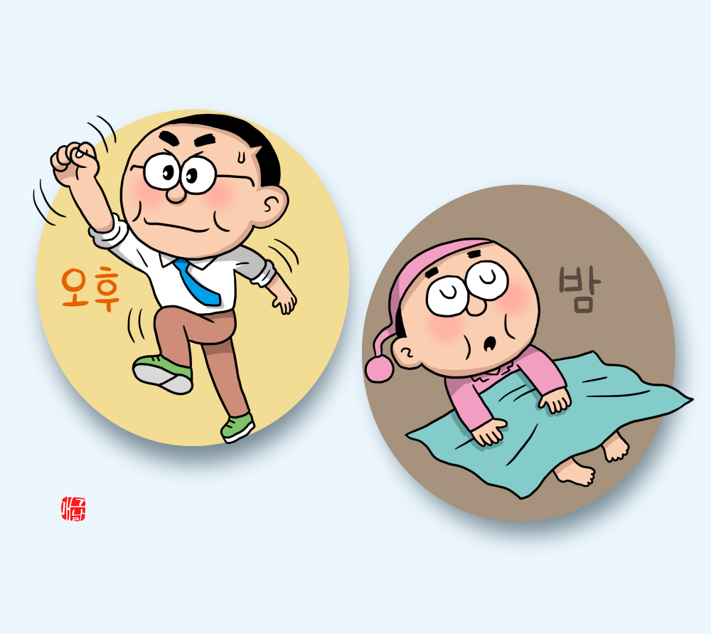 오후 활동과 밤 수면을 대비한 일러스트 / 출처: 헬스조선